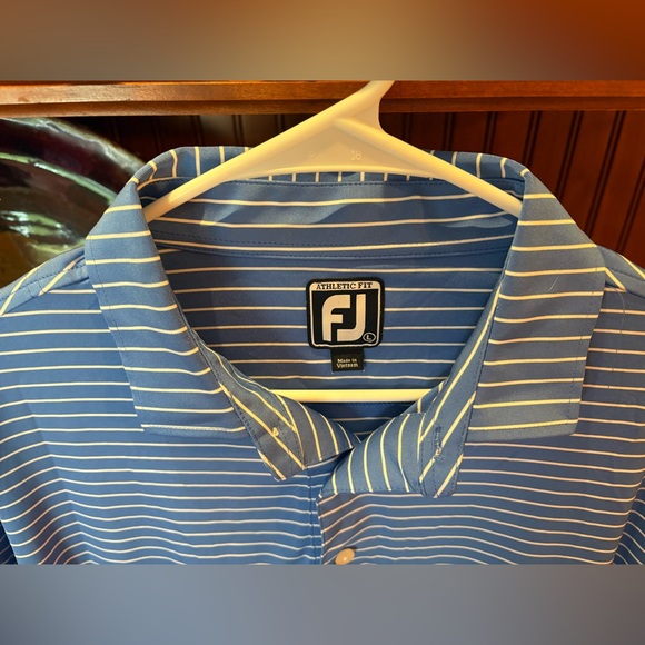 FootJoy Blue and White Striped Polo‎ Shirt - Picture 5 of 6